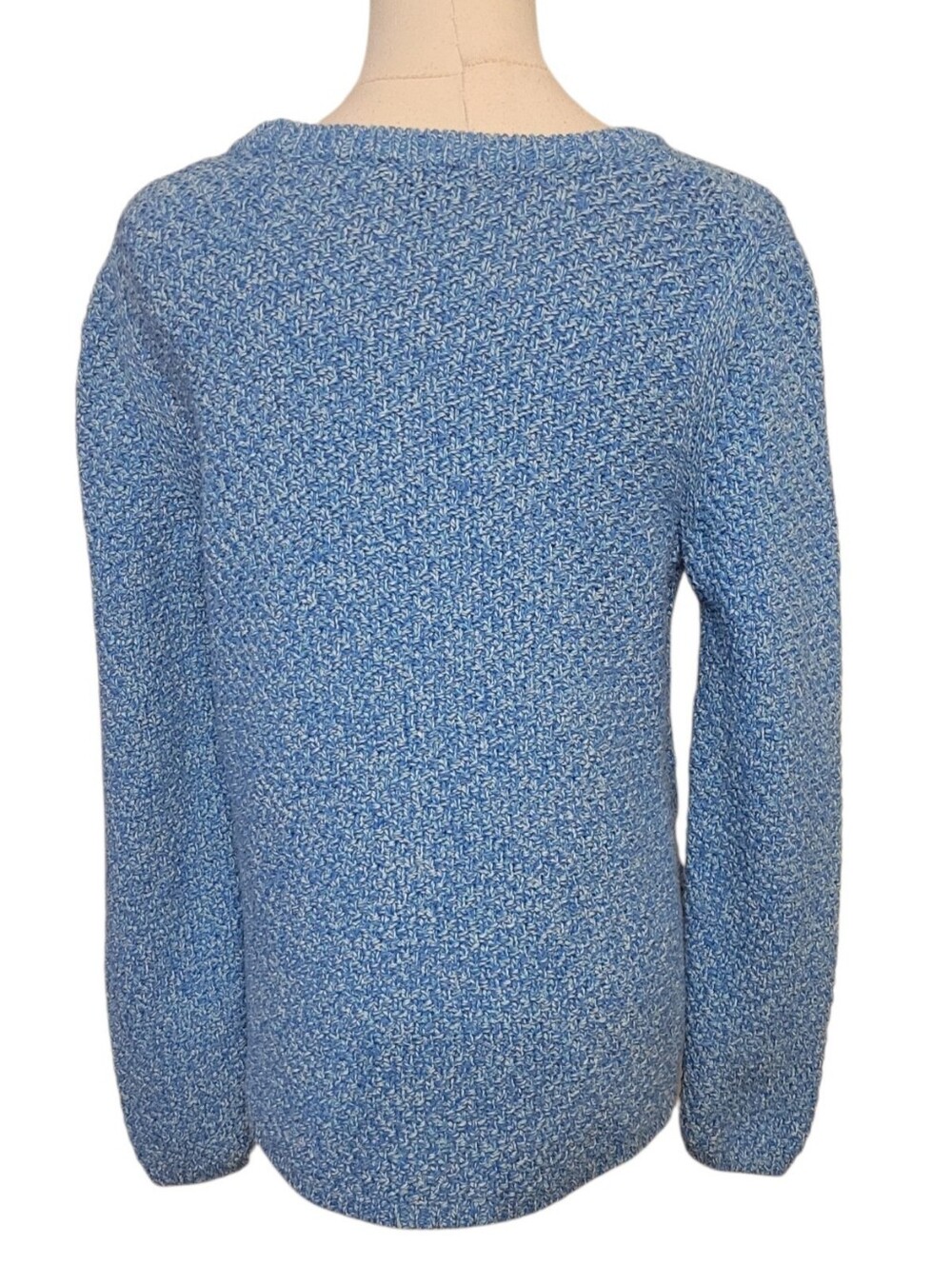 Talbots Blue Cotton Zipper Detail Crewneck Sweater Size Medium - Picture 3 of 4